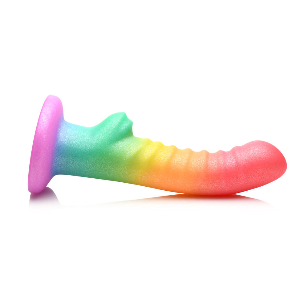 Curve Novelties Simply Sweet Ribbed Silicone Dildo – Rainbow