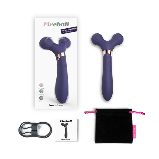 Love to Love Fireball Rechargeable Dual Ended Silicone Body Massager & Vibrator - Midnight Indigo