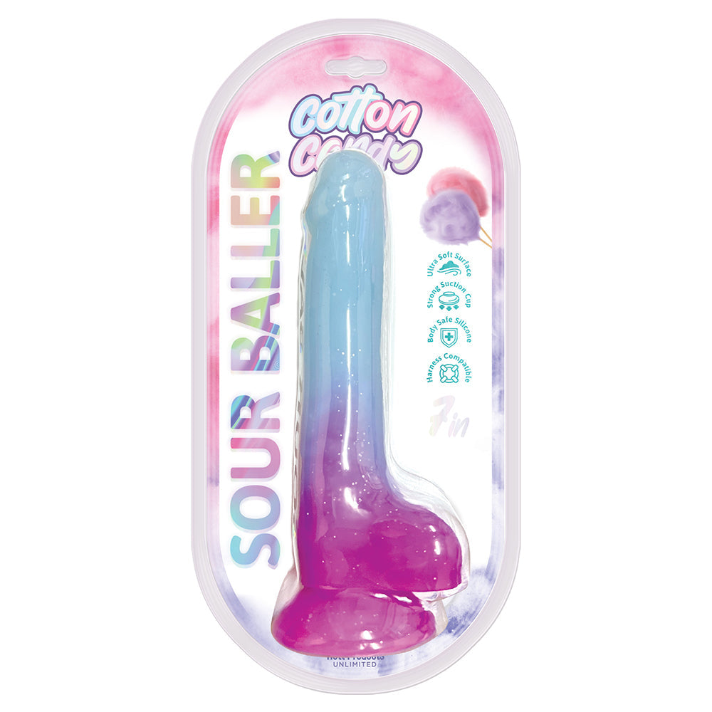 Cotton Candy Sour Baller 7 in. Silicone Dildo – Aqua/Purple