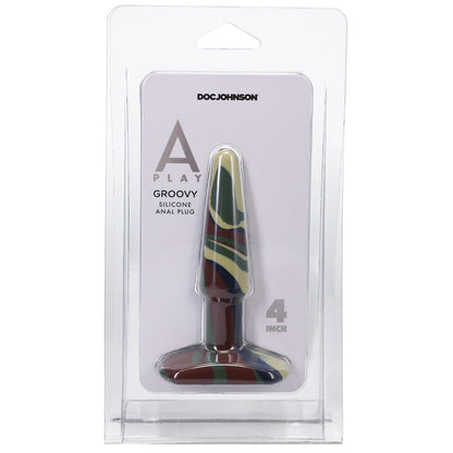 Doc Johnson A-Play Groovy Silicone Anal Plug – Camouflage, 4 in. with Tapered Tip