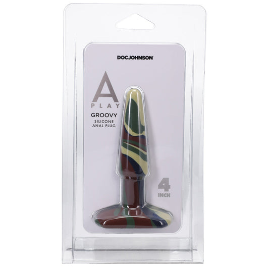 Doc Johnson A-Play Groovy Silicone Anal Plug – Camouflage, 4 in. with Tapered Tip