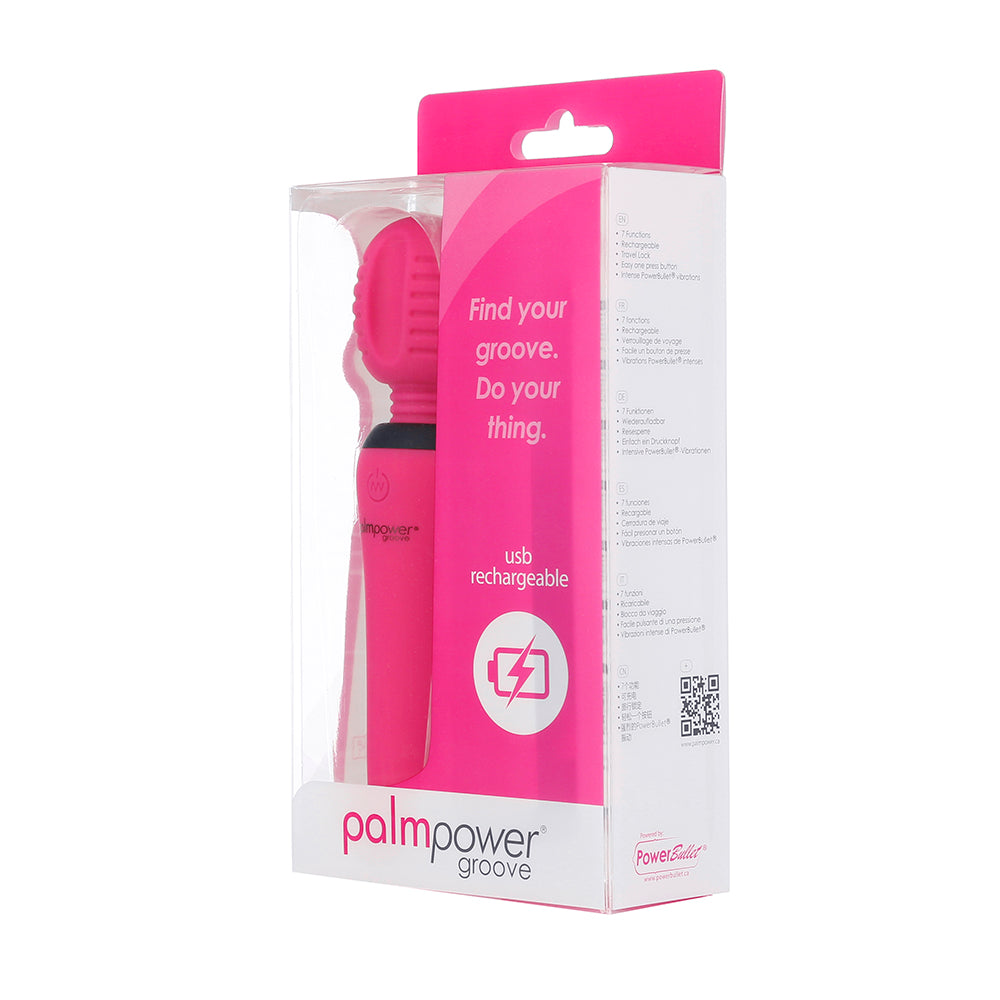 BMS PalmPower Groove Rechargeable Mini Wand Massager with Silicone Head - Fuchsia