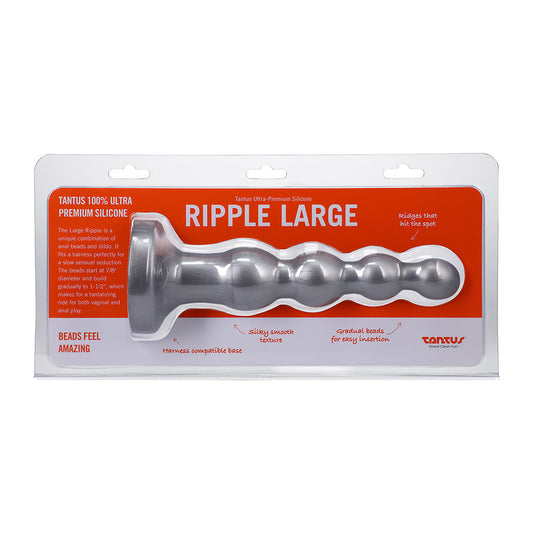 Tantus Ripple Large 8 in. Anal Beads Dildo – Medium-Firm Silver