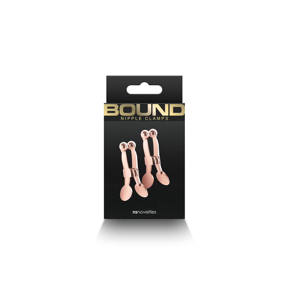 NS Novelties Bound Nipple Clamps C1 – Rose Gold – Nickel-Free Metal with Silicone Tips