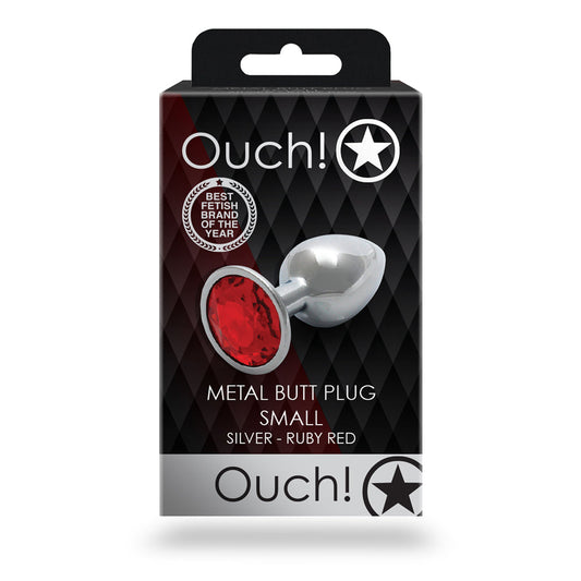 Ouch! Round Gem Butt Plug Small - Silver and Ruby Red