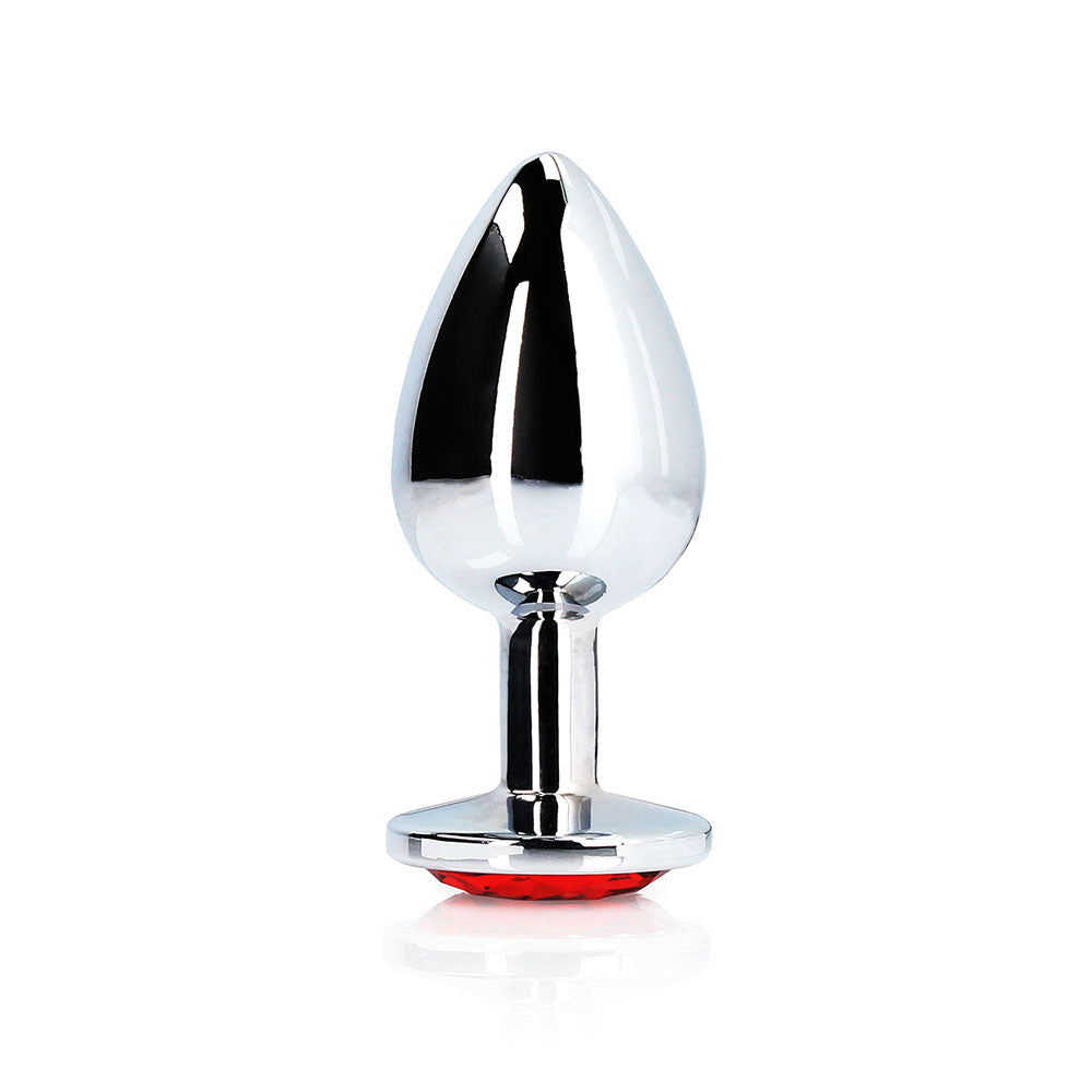 Ouch! Round Gem Butt Plug Small - Silver and Ruby Red