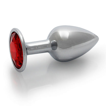 Ouch! Round Gem Butt Plug Small - Silver and Ruby Red