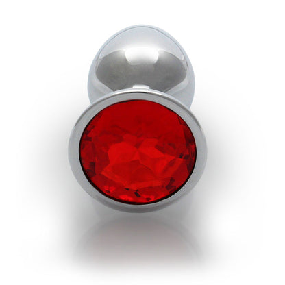 Ouch! Round Gem Butt Plug Small - Silver and Ruby Red