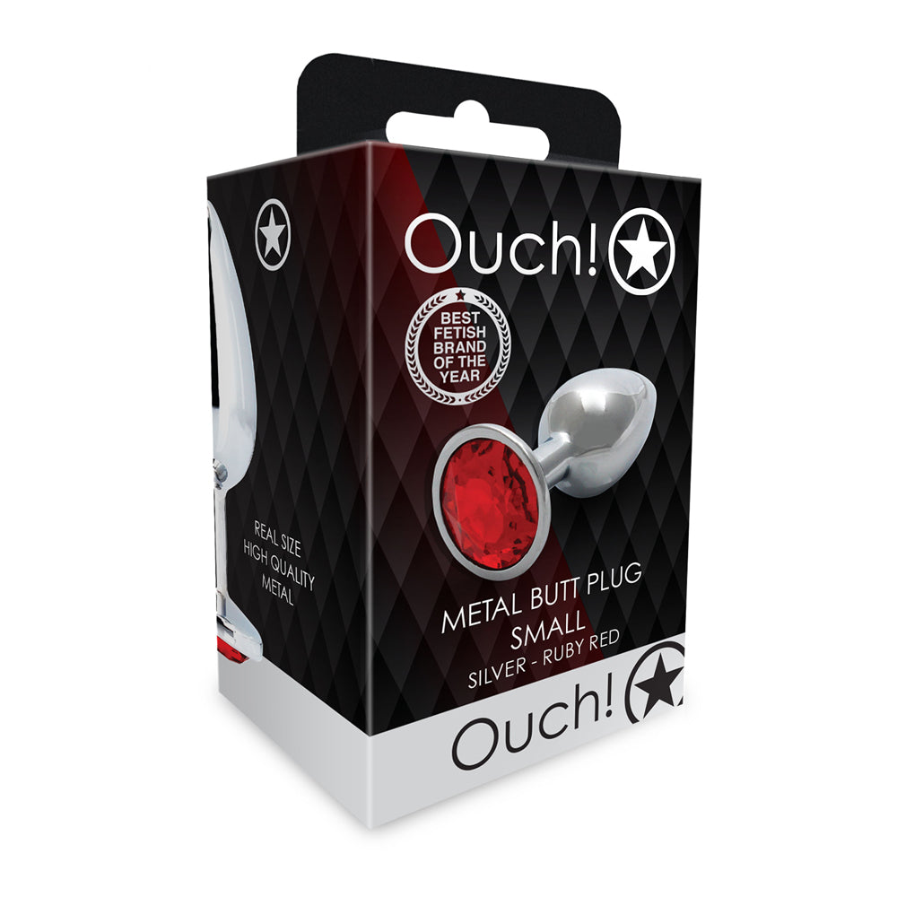 Ouch! Round Gem Butt Plug Small - Silver and Ruby Red