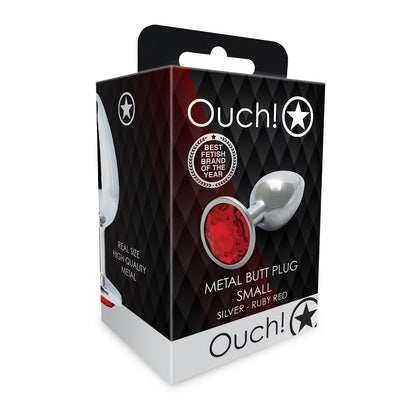Ouch! Round Gem Butt Plug Small - Silver and Ruby Red