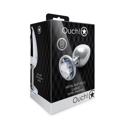 Ouch! Round Gem Butt Plug Large - Silver/Diamond - Aluminum with Jewel-Encrusted Base