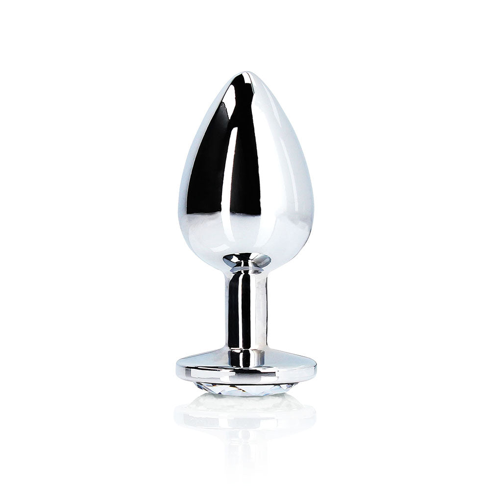 Ouch! Round Gem Butt Plug Large - Silver/Diamond - Aluminum with Jewel-Encrusted Base