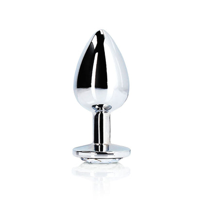 Ouch! Round Gem Butt Plug Large - Silver/Diamond - Aluminum with Jewel-Encrusted Base