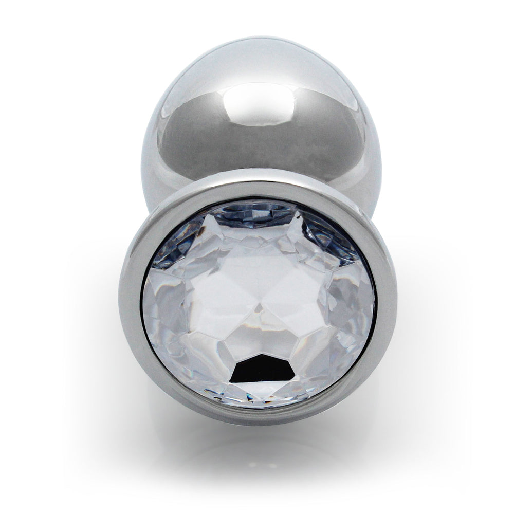 Ouch! Round Gem Butt Plug Large - Silver/Diamond - Aluminum with Jewel-Encrusted Base