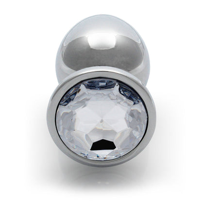 Ouch! Round Gem Butt Plug Large - Silver/Diamond - Aluminum with Jewel-Encrusted Base