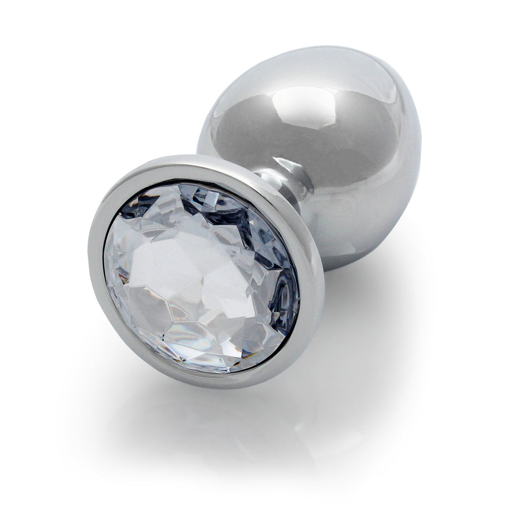 Ouch! Round Gem Butt Plug Large - Silver/Diamond - Aluminum with Jewel-Encrusted Base
