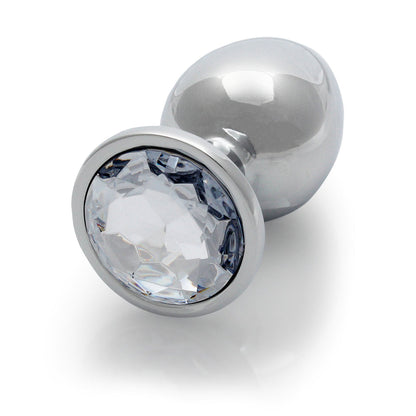 Ouch! Round Gem Butt Plug Large - Silver/Diamond - Aluminum with Jewel-Encrusted Base