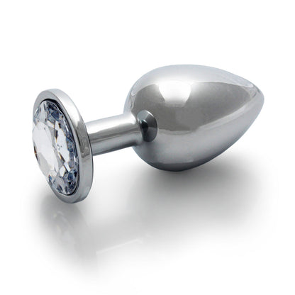 Ouch! Round Gem Butt Plug Large - Silver/Diamond - Aluminum with Jewel-Encrusted Base