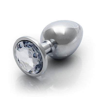 Ouch! Round Gem Butt Plug Large - Silver/Diamond - Aluminum with Jewel-Encrusted Base