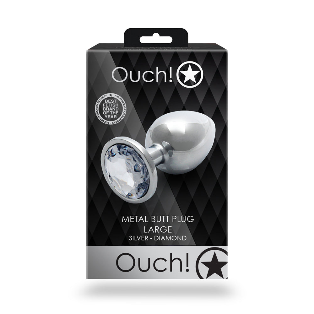 Ouch! Round Gem Butt Plug Large - Silver/Diamond - Aluminum with Jewel-Encrusted Base