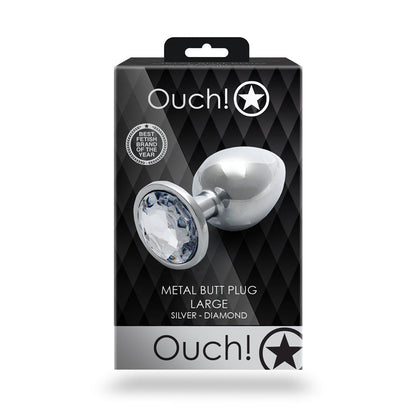 Ouch! Round Gem Butt Plug Large - Silver/Diamond - Aluminum with Jewel-Encrusted Base