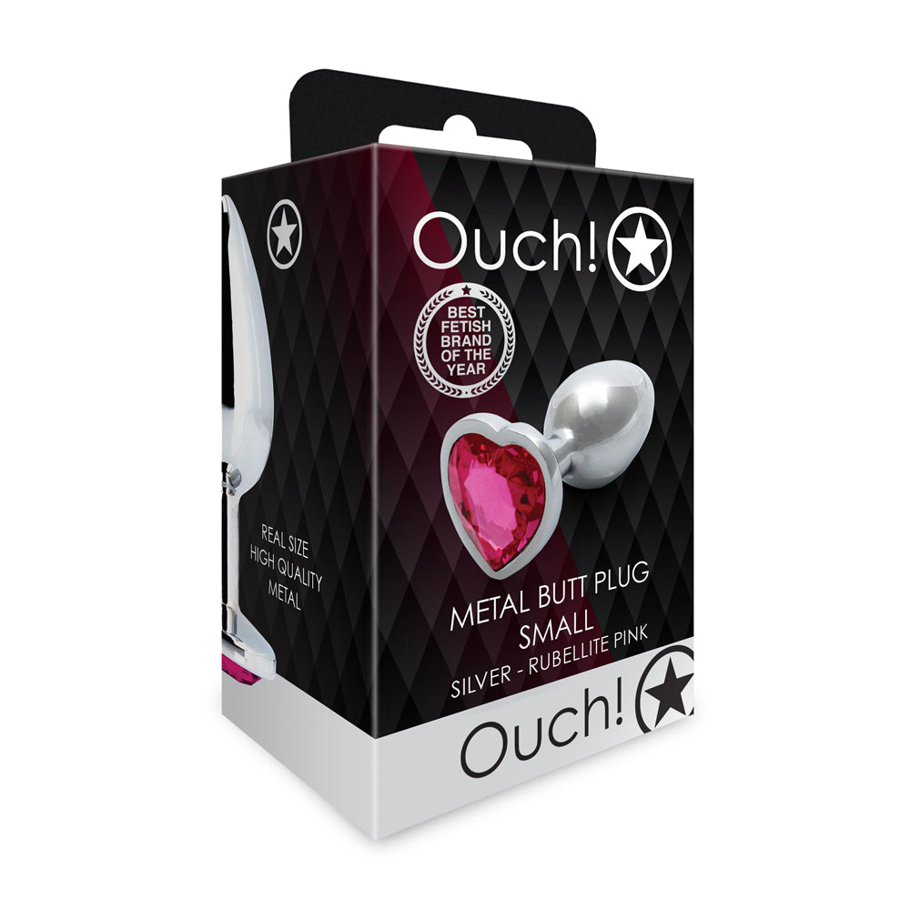 Ouch! Heart Gem Butt Plug Small – Silver/Rubellite Pink, Waterproof
