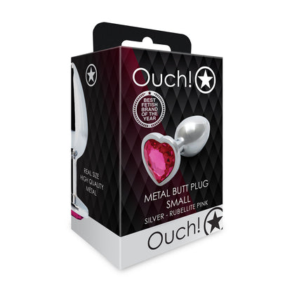 Ouch! Heart Gem Butt Plug Small – Silver/Rubellite Pink, Waterproof