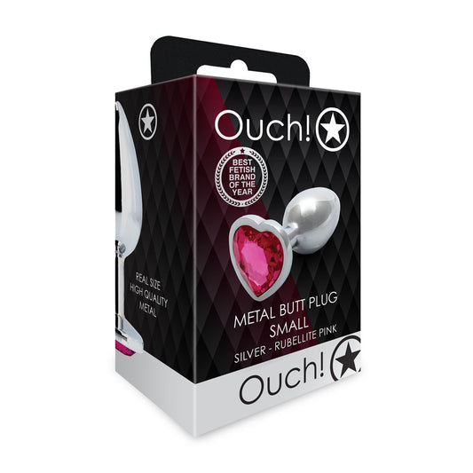 Ouch! Heart Gem Butt Plug Small – Silver/Rubellite Pink, Waterproof