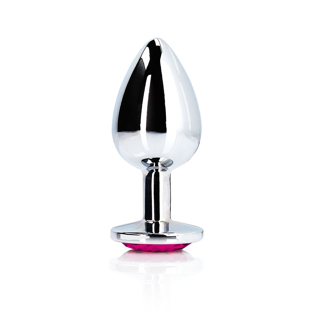 Ouch! Heart Gem Butt Plug Small – Silver/Rubellite Pink, Waterproof