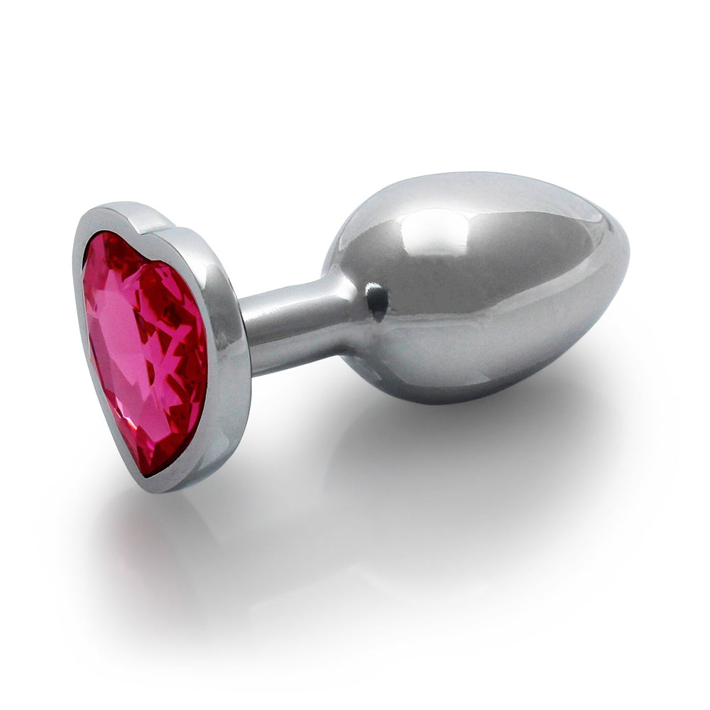 Ouch! Heart Gem Butt Plug Small – Silver/Rubellite Pink, Waterproof