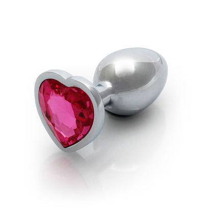 Ouch! Heart Gem Butt Plug Small – Silver/Rubellite Pink, Waterproof