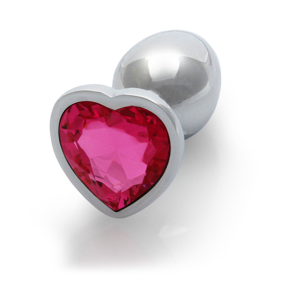 Ouch! Heart Gem Butt Plug Small – Silver/Rubellite Pink, Waterproof
