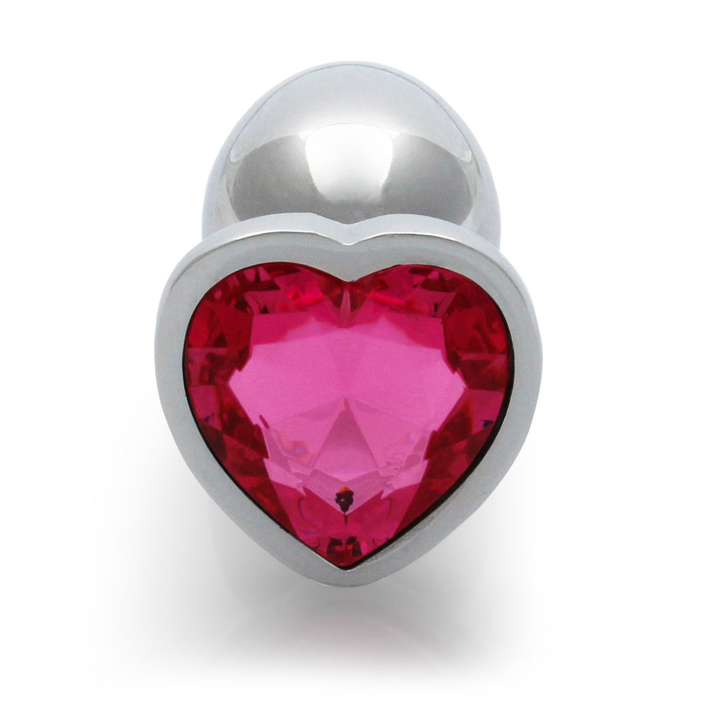 Ouch! Heart Gem Butt Plug Small – Silver/Rubellite Pink, Waterproof