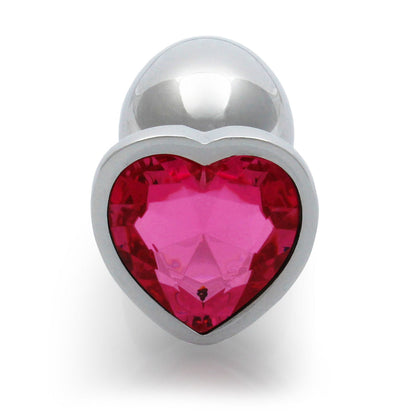 Ouch! Heart Gem Butt Plug Small – Silver/Rubellite Pink, Waterproof