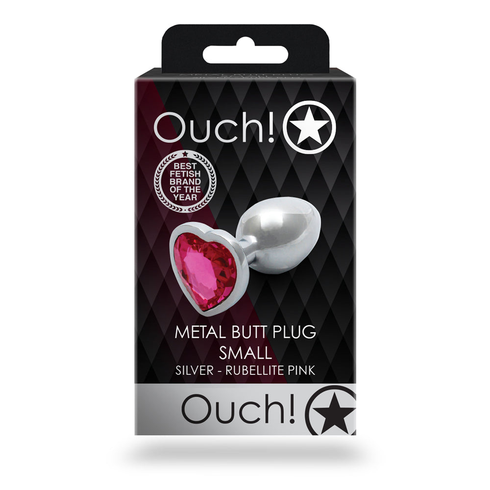 Ouch! Heart Gem Butt Plug Small – Silver/Rubellite Pink, Waterproof