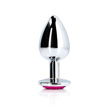 Ouch! Heart Gem Butt Plug Medium - Silver with Rubellite Pink Jewel