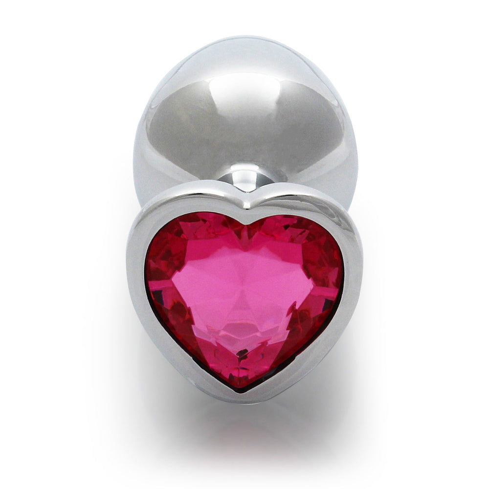 Ouch! Heart Gem Butt Plug Medium - Silver with Rubellite Pink Jewel