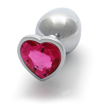 Ouch! Heart Gem Butt Plug Medium - Silver with Rubellite Pink Jewel
