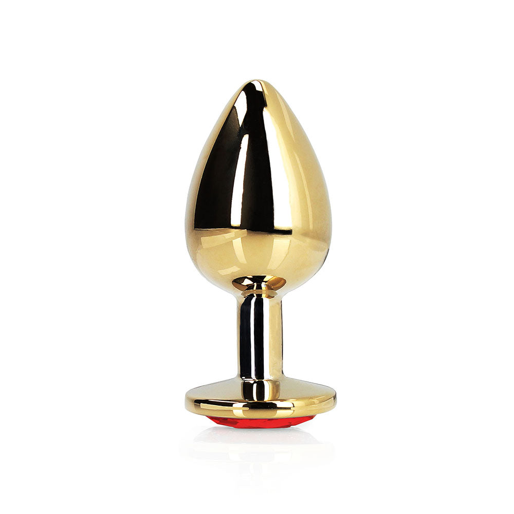 Ouch! Heart Gem Butt Plug Medium - Gold and Ruby Red