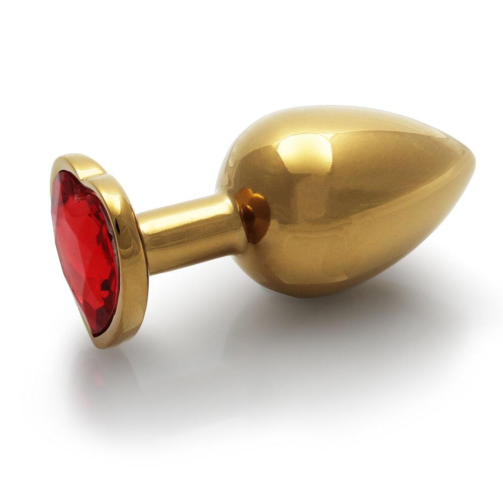 Ouch! Heart Gem Butt Plug Medium - Gold and Ruby Red