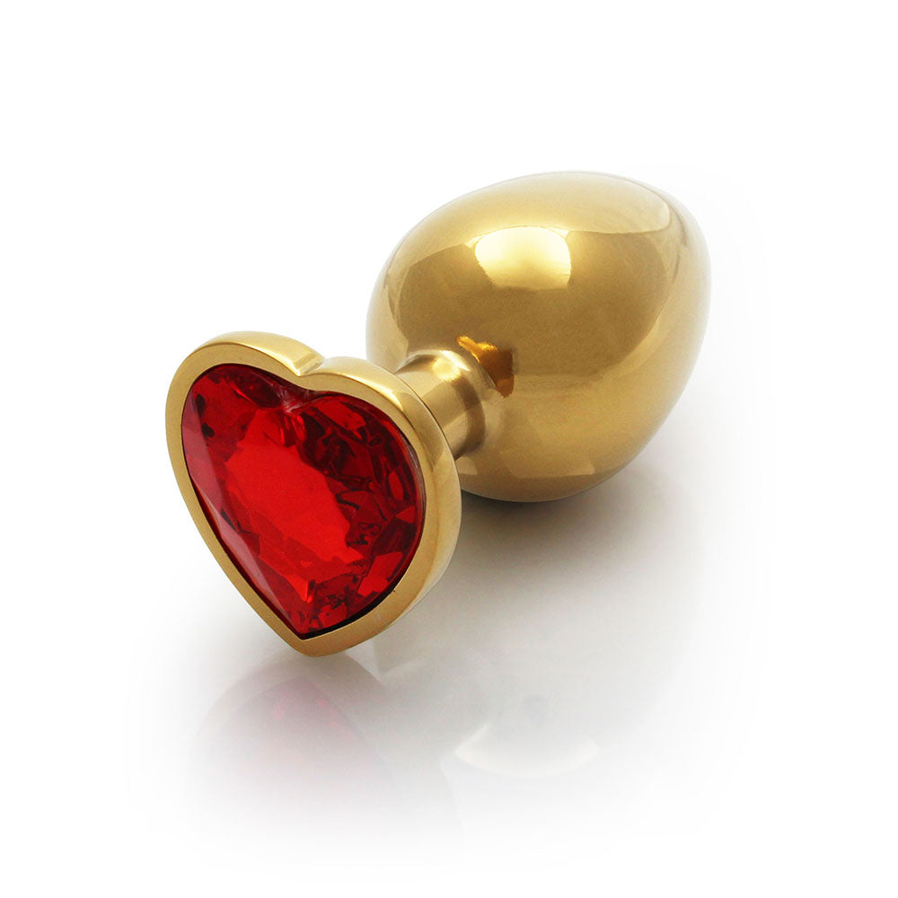 Ouch! Heart Gem Butt Plug Medium - Gold and Ruby Red