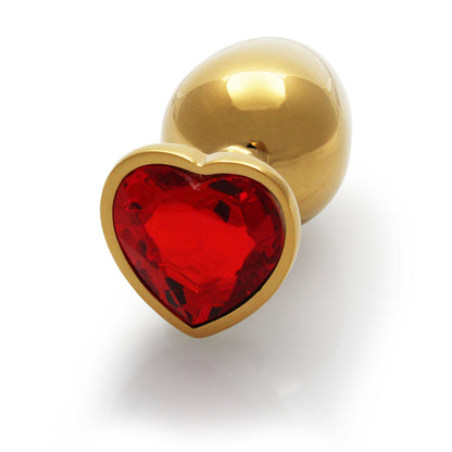 Ouch! Heart Gem Butt Plug Medium - Gold and Ruby Red