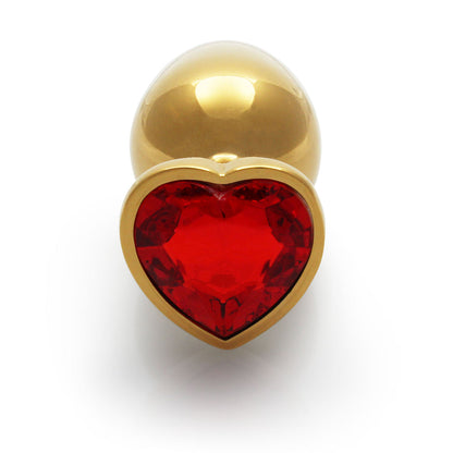 Ouch! Heart Gem Butt Plug Medium - Gold and Ruby Red
