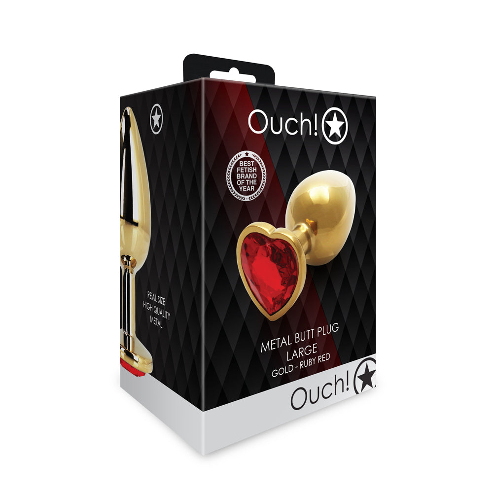 Ouch! Heart Gem Butt Plug Large – Gold/Ruby Red