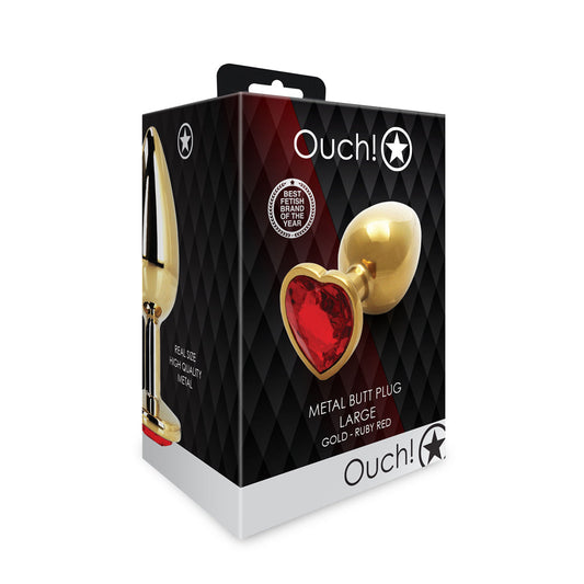 Ouch! Heart Gem Butt Plug Large – Gold/Ruby Red