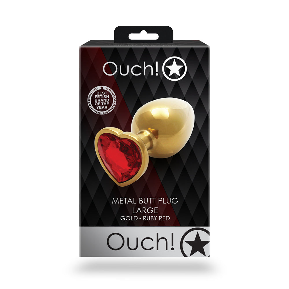 Ouch! Heart Gem Butt Plug Large – Gold/Ruby Red