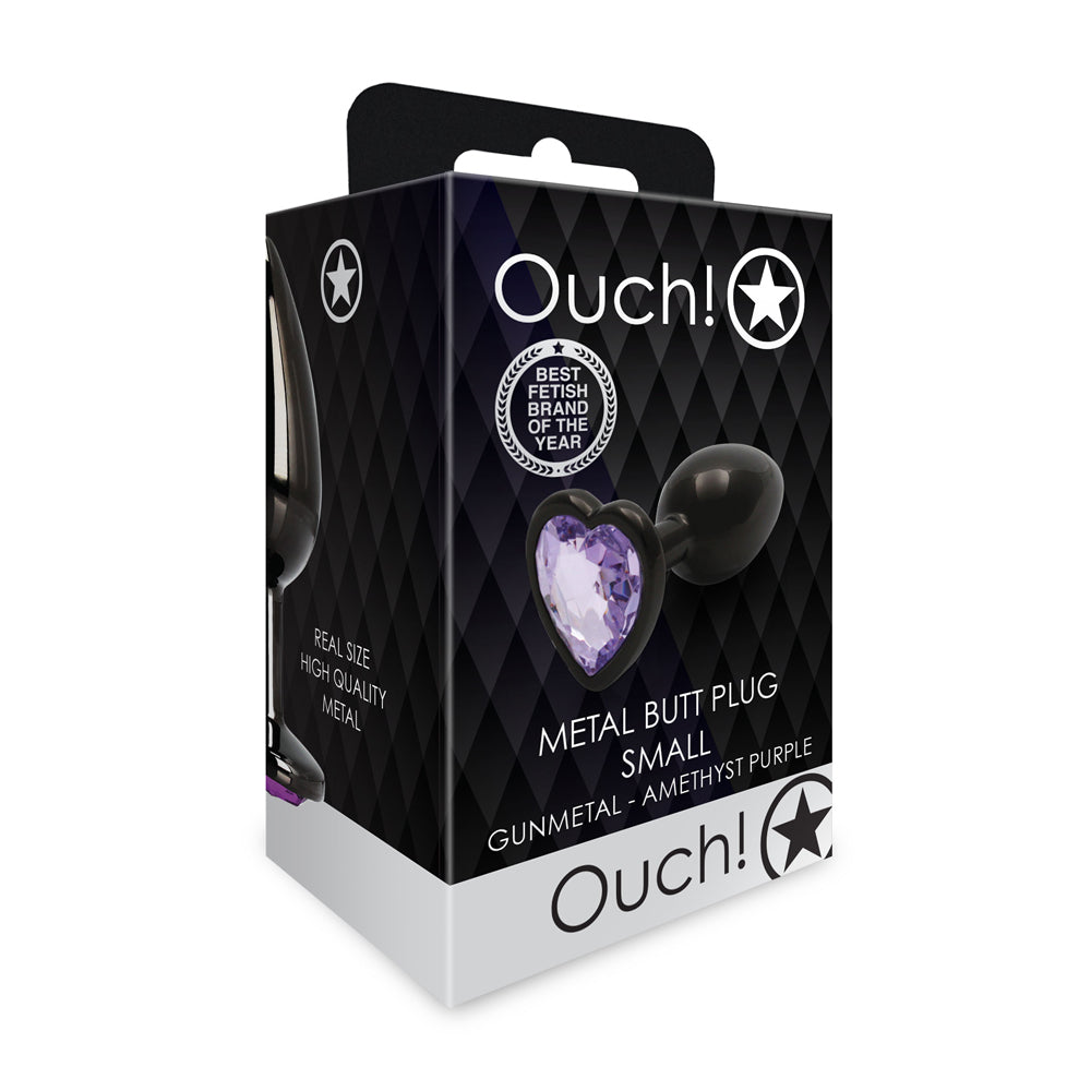 Ouch! Heart Gem Butt Plug Small - Gunmetal & Amethyst