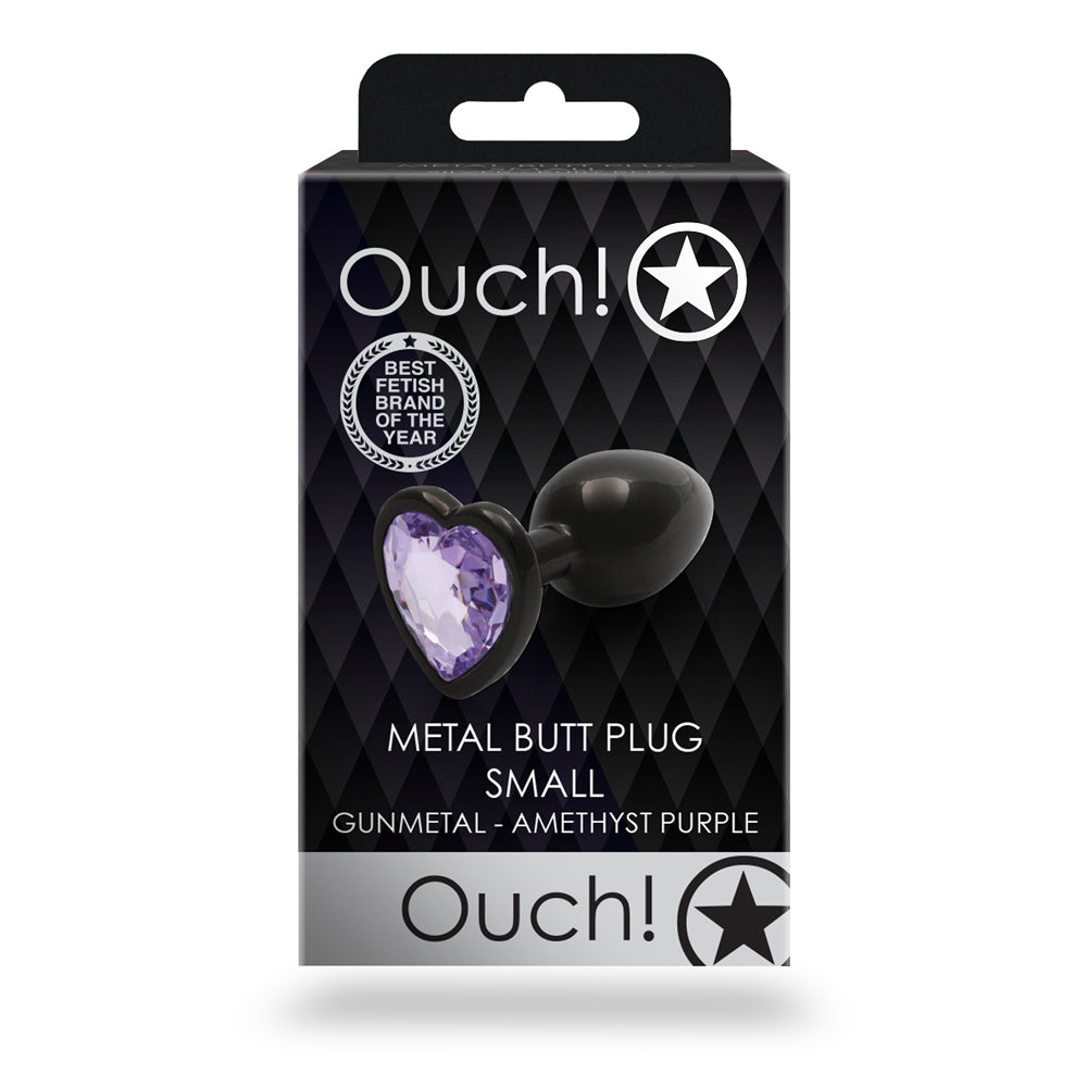 Ouch! Heart Gem Butt Plug Small - Gunmetal & Amethyst