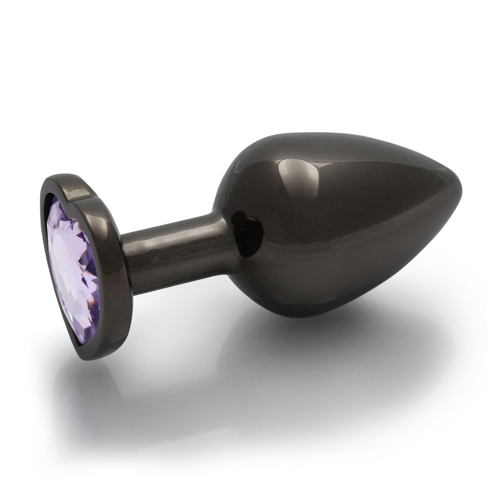 Ouch! Heart Gem Butt Plug Medium - Gunmetal/Amethyst