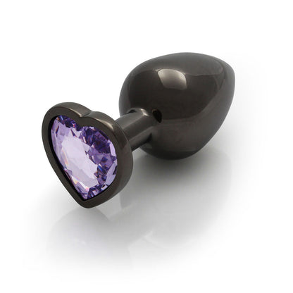 Ouch! Heart Gem Butt Plug Medium - Gunmetal/Amethyst